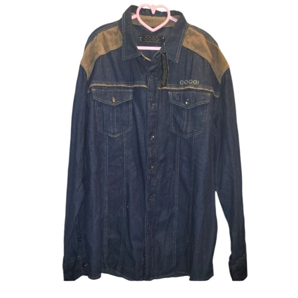 Coogi Denim Long Sleeve Button Down Men's Shirt sz XXL NWT